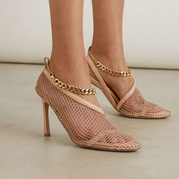 Bottega Veneta Chain Trimmed Mesh Stretch Pumps Beige Gold - Picture 3 of 3